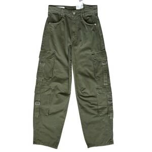 ZARA Olive Green Mid Rise Cargo Pants Full Length Utility Size 0 Gorpcore NWT